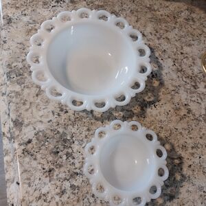 1960 ANCHOR Hocking Milk Glass Bowls - In Colony Pattern- Set of 2